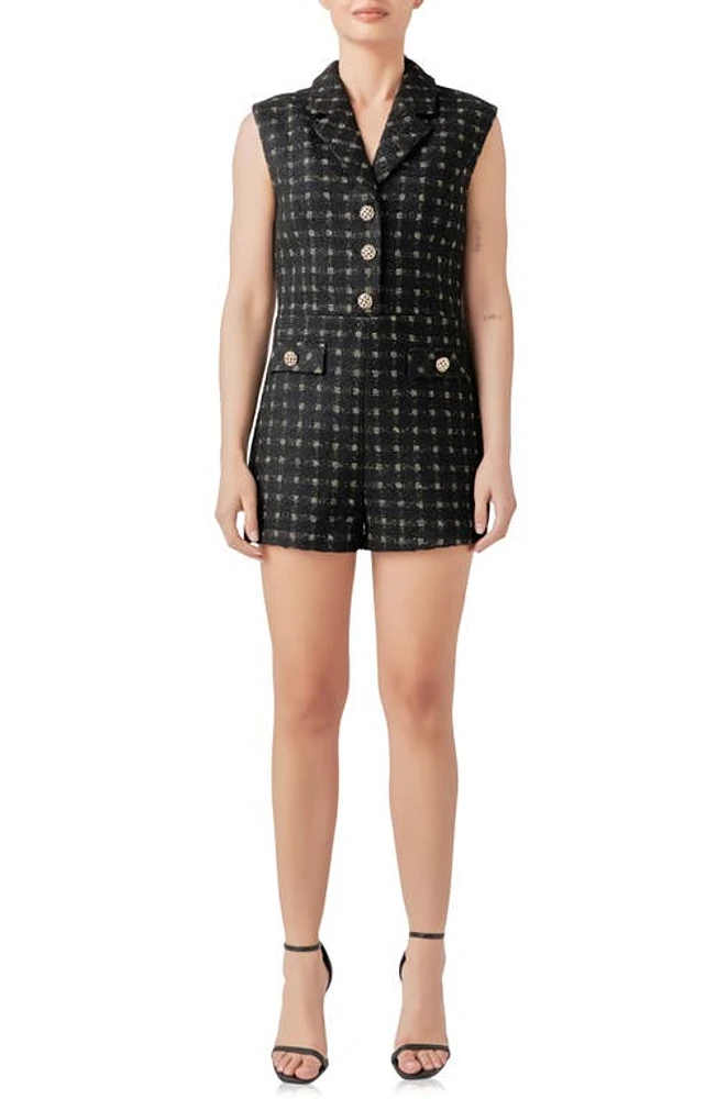 Endless Rose Suited Tweed Romper Black/Gold at Nordstrom,