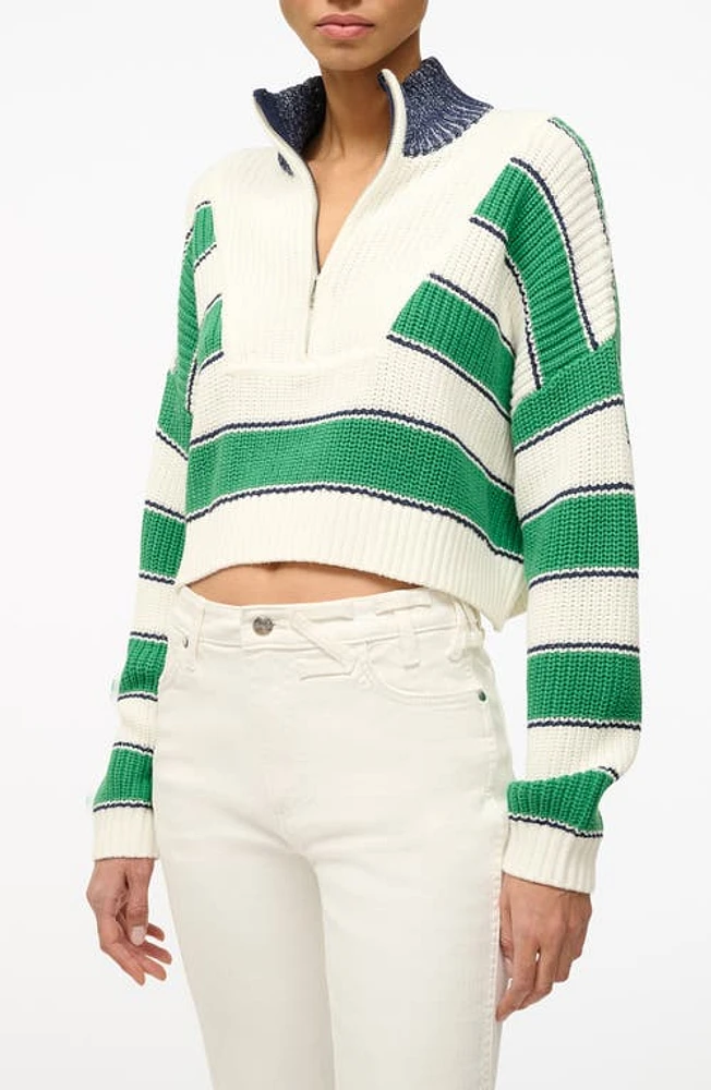 STAUD Stripe Crop Cotton Blend Sweater at Nordstrom,