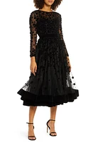 Mac Duggal Long Sleeve Fit & Flare Velvet Embellished Cocktail Dress at Nordstrom,