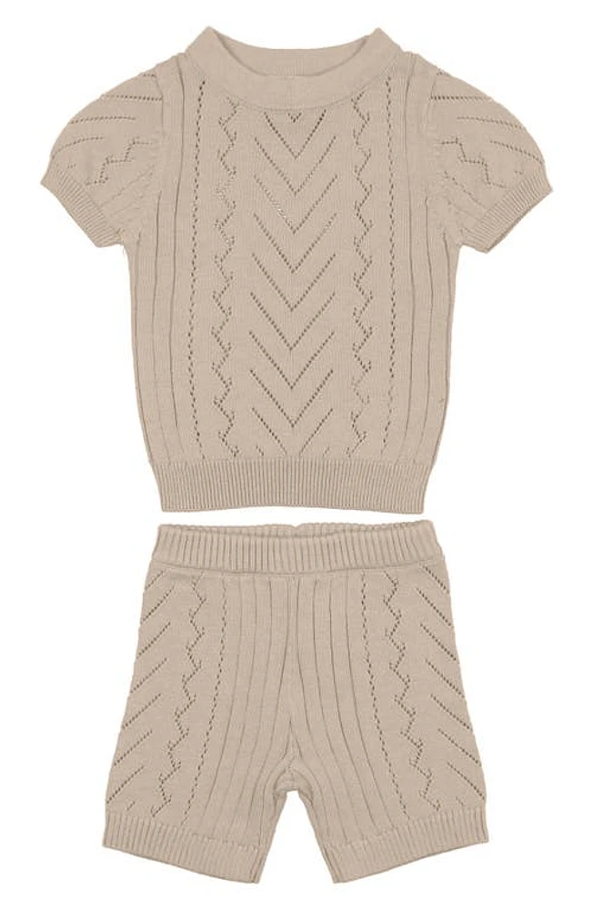 Manière Short Sleeve Pointelle Sweater & Shorts Set Sand at Nordstrom,