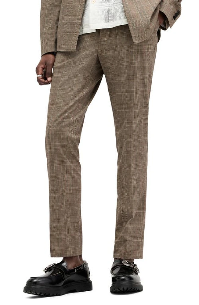 AllSaints Maffrett Plaid Slim Fit Cotton Blend Pants Stone Taupe at Nordstrom,