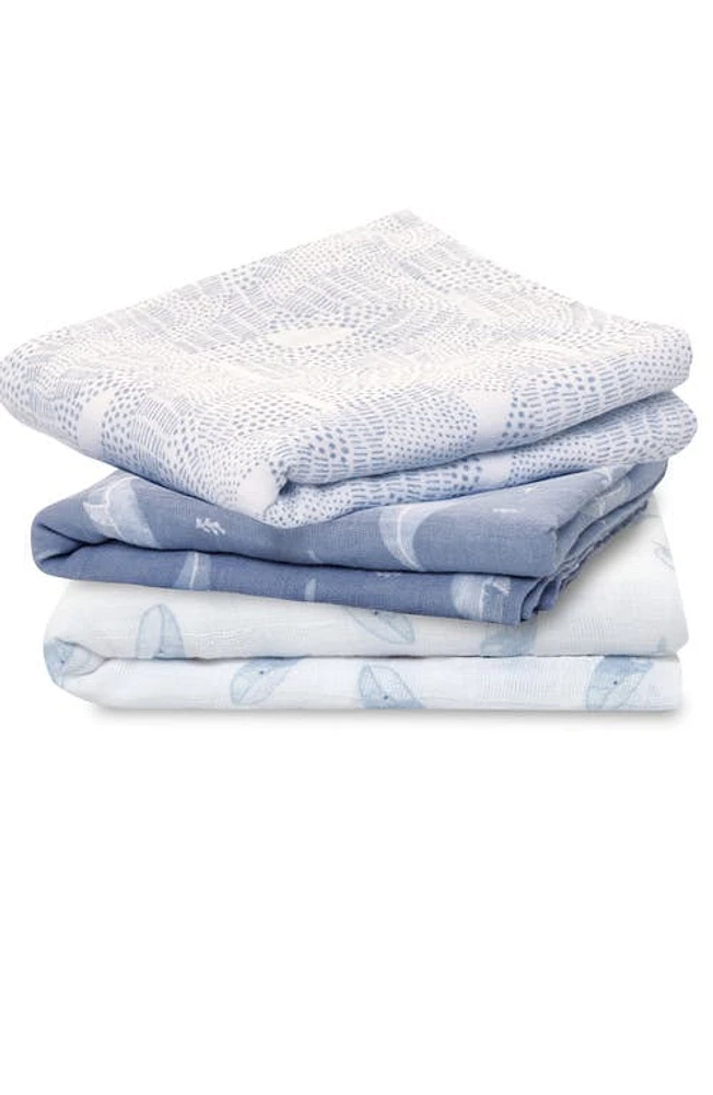 aden + anais 3-Pack Assorted Large Cotton Muslin Musy Squares in Oceanic Blue at Nordstrom