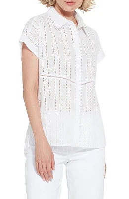 Lyssé Cornet Short Sleeve Cotton Eyelet Button-Up Shirt White at Nordstrom,