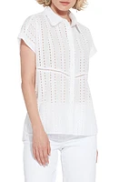 Lyssé Cornet Short Sleeve Cotton Eyelet Button-Up Shirt White at Nordstrom,