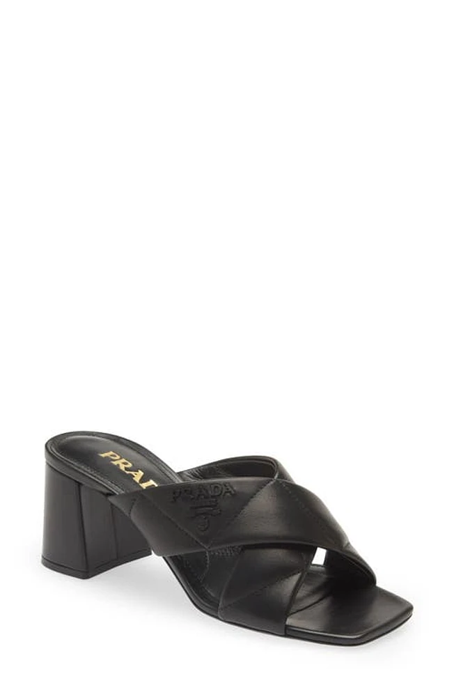 Prada Cross Strap Block Heel Sandal Nero at Nordstrom,