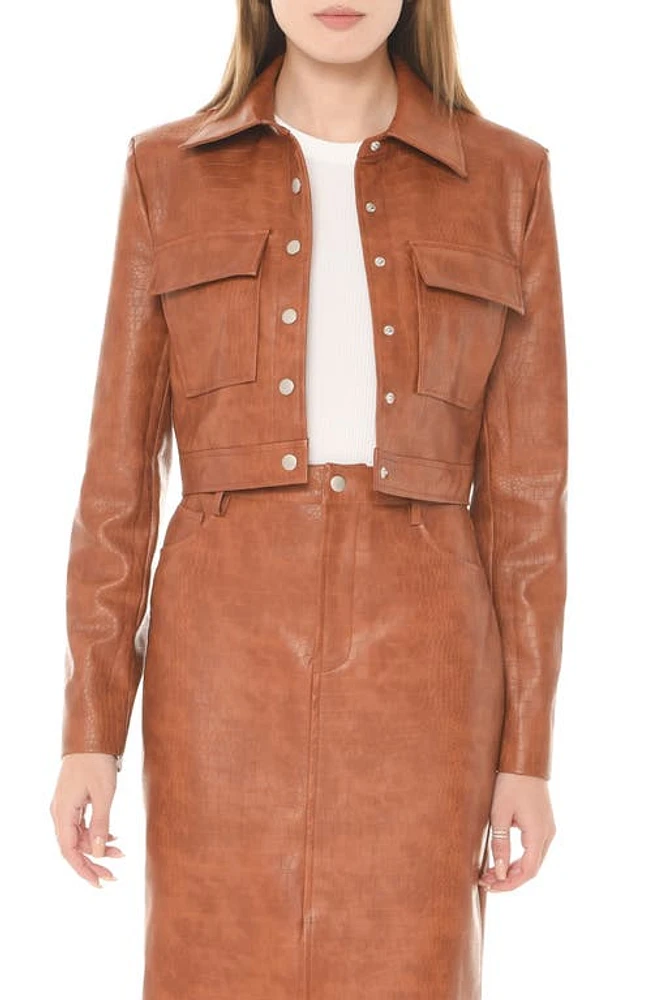 WAYF Miller Croc Embossed Faux Leather Jacket Brown at Nordstrom,