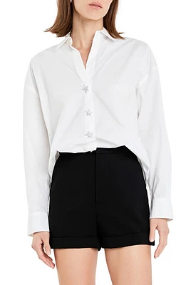 English Factory Crystal Star Cotton Button-Up Shirt White at Nordstrom,