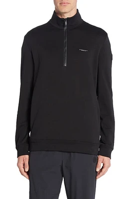 Moncler Cotton Fleece Half Zip Sweatshirt Black at Nordstrom,