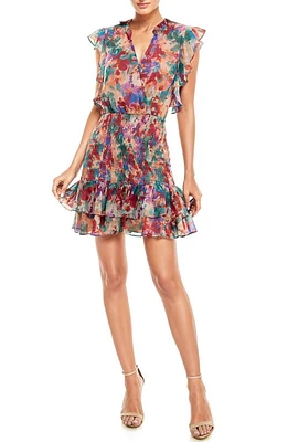 Socialite Floral Surplice V-Neck Flutter Sleeve Dress in Multi Watercolor at Nordstrom, Size Small