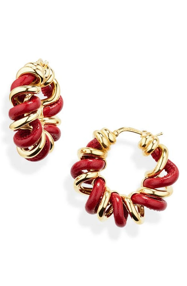 Bottega Veneta Two-Tone Twisted Hoop Earrings in 6356 Dark Red at Nordstrom