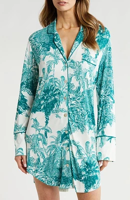 KILO BRAVA Print Long Sleeve Sleep Shirt Palm Toile at Nordstrom,