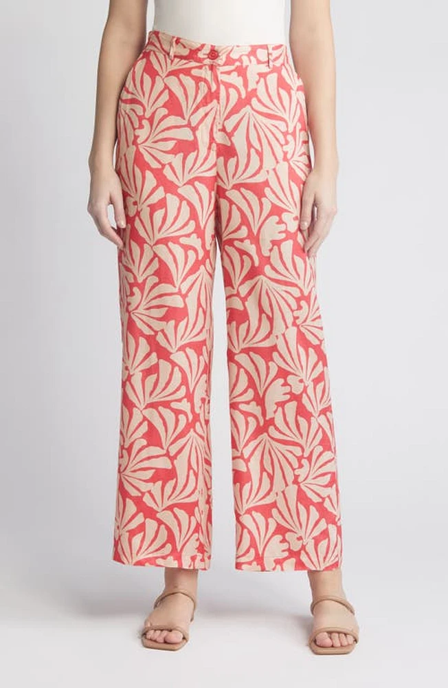 Masai Copenhagen Perinua Floral Print Wide Leg Trousers Hibiscus at Nordstrom,