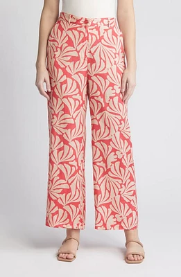 Masai Copenhagen Perinua Floral Print Wide Leg Trousers Hibiscus at Nordstrom,