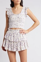 LoveShackFancy Dovi Floral Smocked Crop Top Dusty Lavender at Nordstrom,