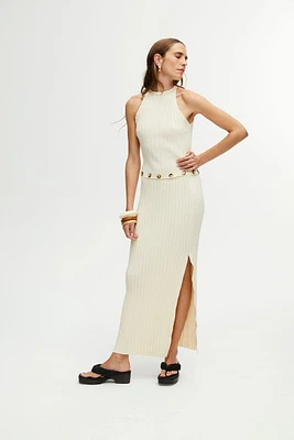 Nocturne Ribbed Dress with Slits in Ivory at Nordstrom