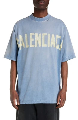 Balenciaga Tape Logo Cotton Graphic T-Shirt Faded Blue at Nordstrom,