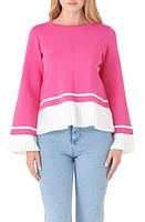 English Factory Mixed Media Pleat Sweater Pink/White at Nordstrom,