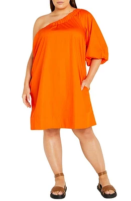 City Chic Jemma One-Shoulder Cotton Dress Orange Fizz at Nordstrom