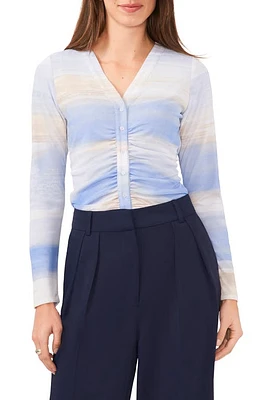 halogen(r) Ombré Rouched Mesh Button-Up Top Shadow Blue at Nordstrom,