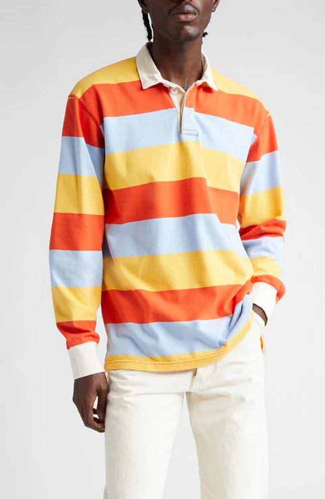 Drake's Stripe Long Sleeve Rugby Polo Lemon/red/blue 502 at Nordstrom,