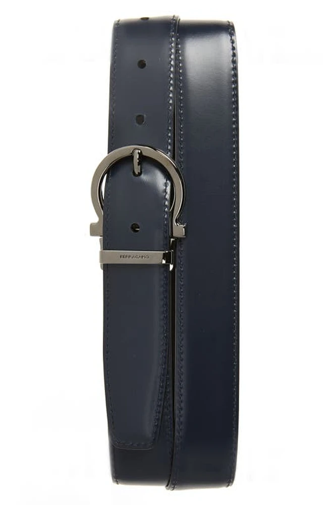 FERRAGAMO Gancio Leather Belt Nero Blue Marine at Nordstrom, Eu