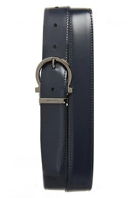 FERRAGAMO Gancio Leather Belt Nero Blue Marine at Nordstrom, Eu