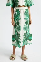 FARM Rio Festival Floral Linen Midi Skirt Color Green at Nordstrom,