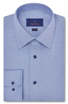 David Donahue Trim Fit Micropattern Dress Shirt Blue at Nordstrom,