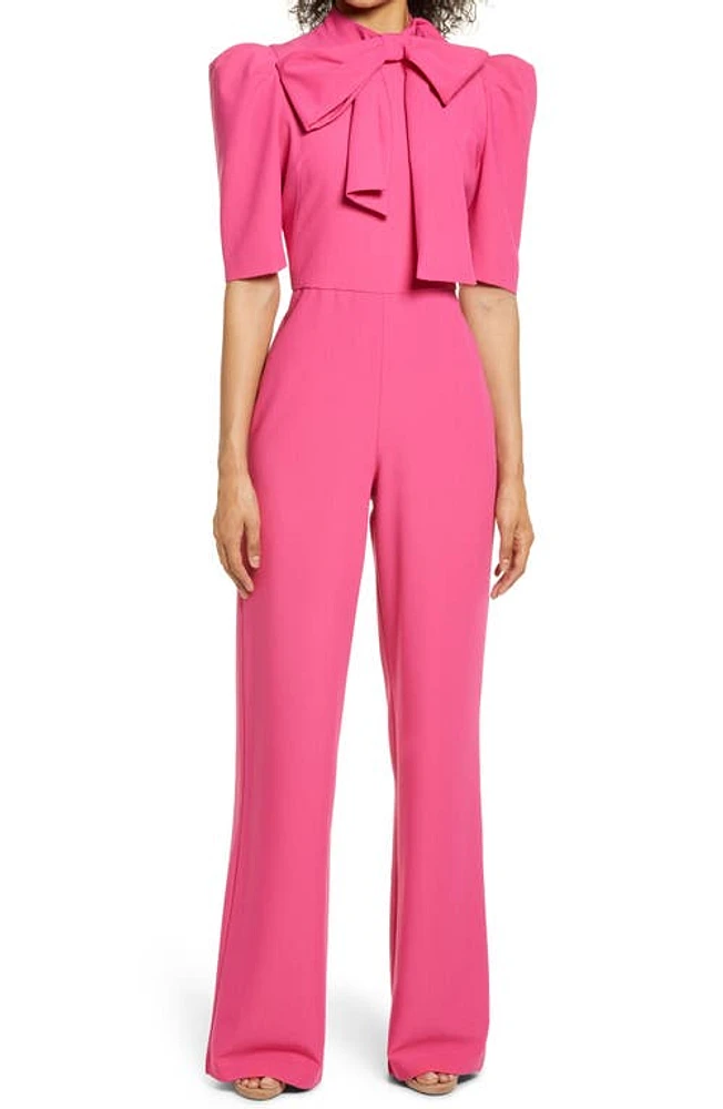 Black Halo Ara Tie Neck Puff Sleeve Jumpsuit in Hot Pink at Nordstrom, Size 0