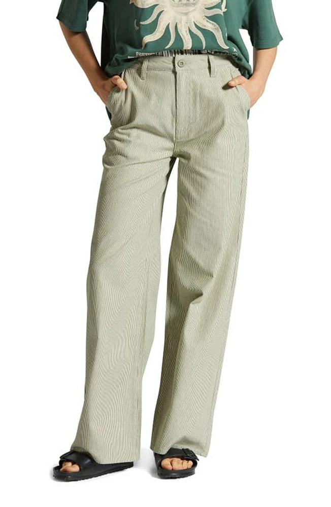 Brixton Victory Pinstripe High Waist Wide Leg Twill Pants Sea Kelp Stripe at Nordstrom,