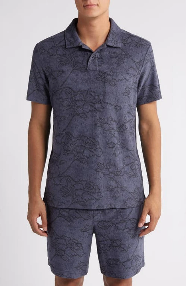 Treasure & Bond Floral Terry Cloth Polo Navy India Ink Line at Nordstrom,