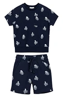 MILES THE LABEL Octopus Print Cotton T-Shirt & Shorts Set Navy at Nordstrom,