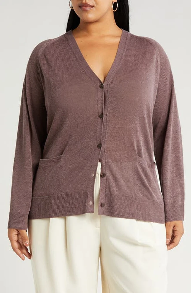 Nordstrom Linen Blend Cardigan Grey Plum at Nordstrom,