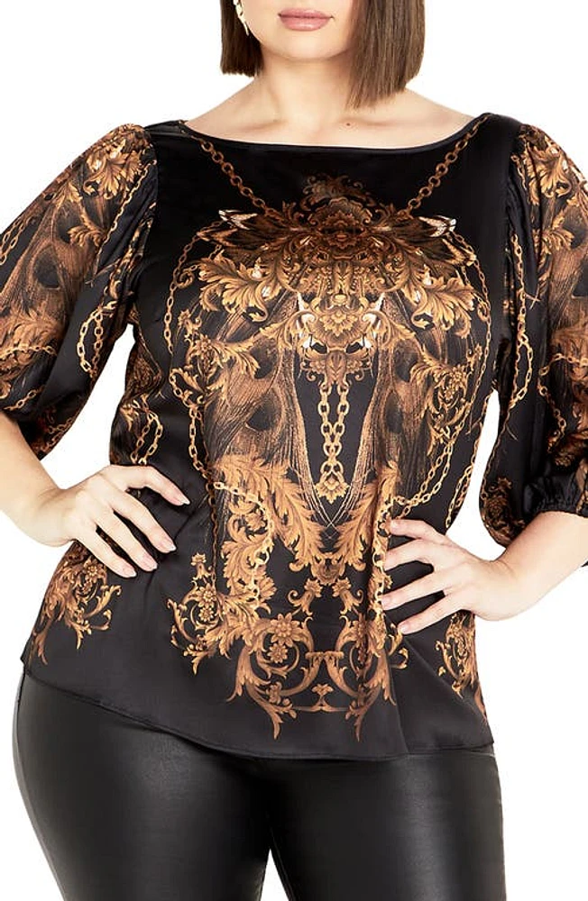 City Chic Ivanna Florentine Print Top in Gold Lavish at Nordstrom, Size Xl