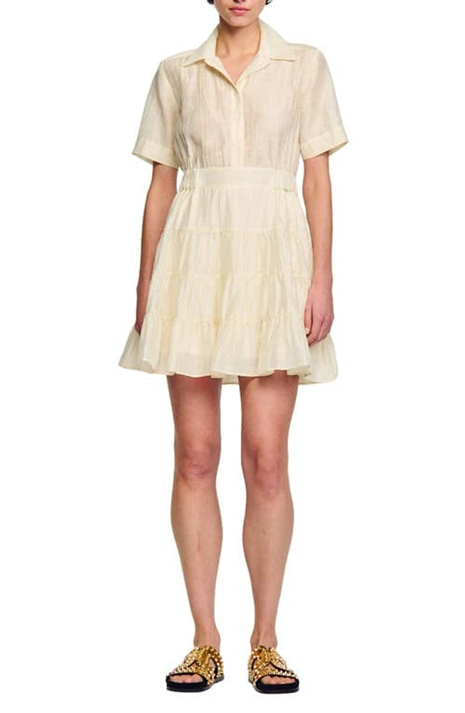 sandro Tanzanite Tiered Linen Blend Shirtdress Ecru at Nordstrom, Us