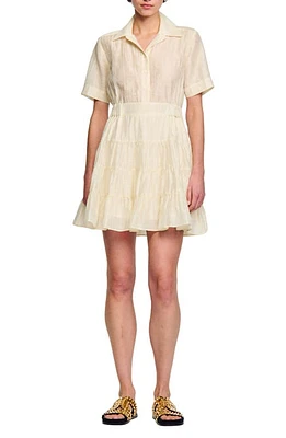 sandro Tanzanite Tiered Linen Blend Shirtdress Ecru at Nordstrom, Us