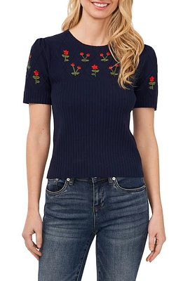 CeCe Embroidered Flowers Rib Sweater at Nordstrom,