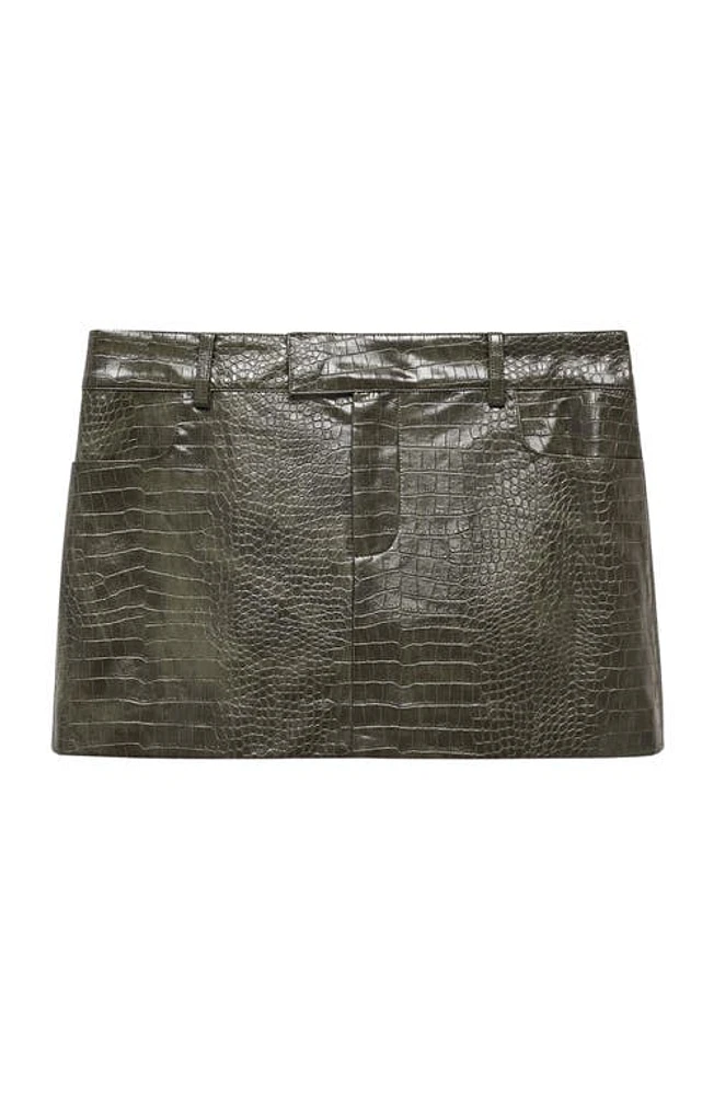 MANGO Croc Embossed Faux Leather Miniskirt Khaki at Nordstrom,