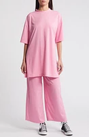 Dressed in Lala Lex Rib Oversize T-Shirt & High Waist Crop Pants in Pinky Rose at Nordstrom, Size Large