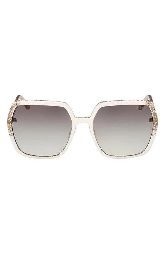 GUESS 56mm Square Sunglasses in White /Gradient Green at Nordstrom