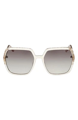 GUESS 56mm Square Sunglasses in White /Gradient Green at Nordstrom