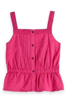 Scotch & Soda Kids' Lace Trim Clip Dot Peplum Camisole Fun Fuchsia at Nordstrom,