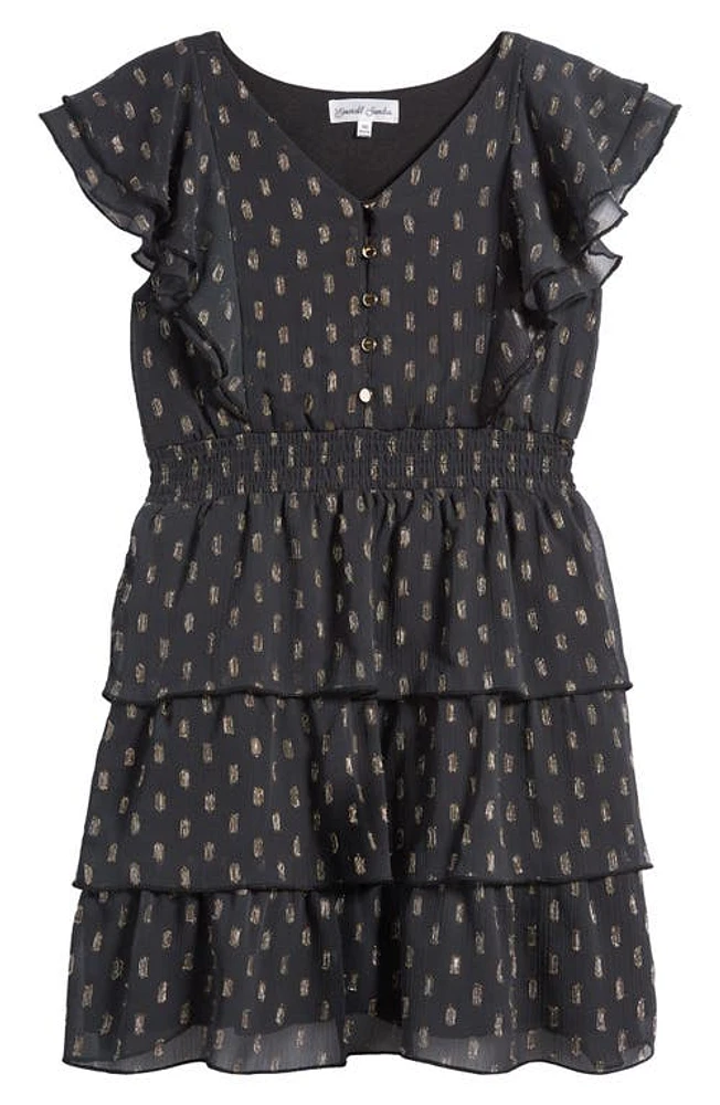 LOVE, NICKIE LEW Metallic Dot Chiffon Ruffle Dress Black/Gold at Nordstrom,