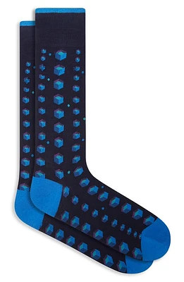 Bugatchi Geometric Mercerized Cotton Blend Dress Socks in Navy at Nordstrom