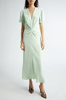 Victoria Beckham Gathered V-Neck Midi Dress in Jade at Nordstrom, Size 4 Us