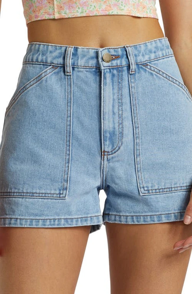 Billabong Leia Patch Pocket High Waist Denim Shorts Soft Blue at Nordstrom,