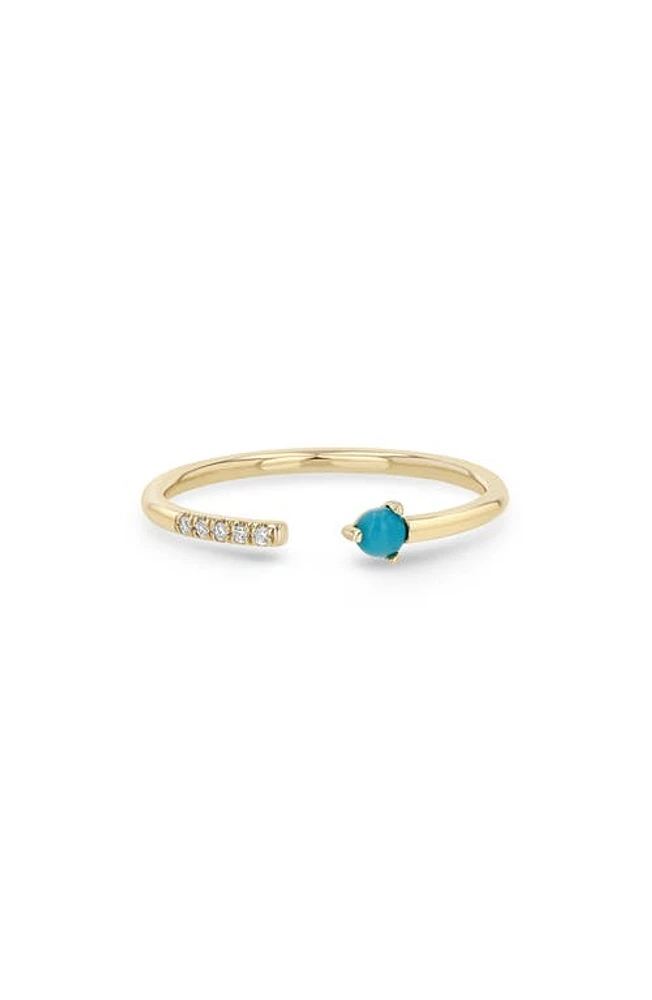 Zoë Chicco Turquoise & Pavé Diamond Open Ring in 14K Yellow Gold at Nordstrom, Size 6