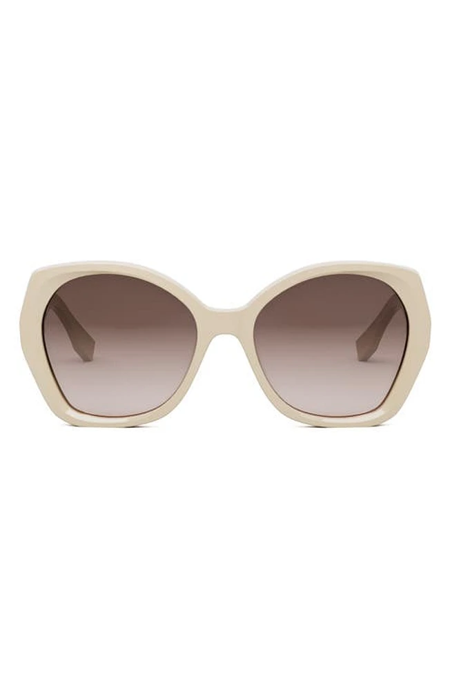 'Fendi Lettering 57mm Gradient Butterfly Sunglasses in Shiny Beige /Gradient Brown at Nordstrom