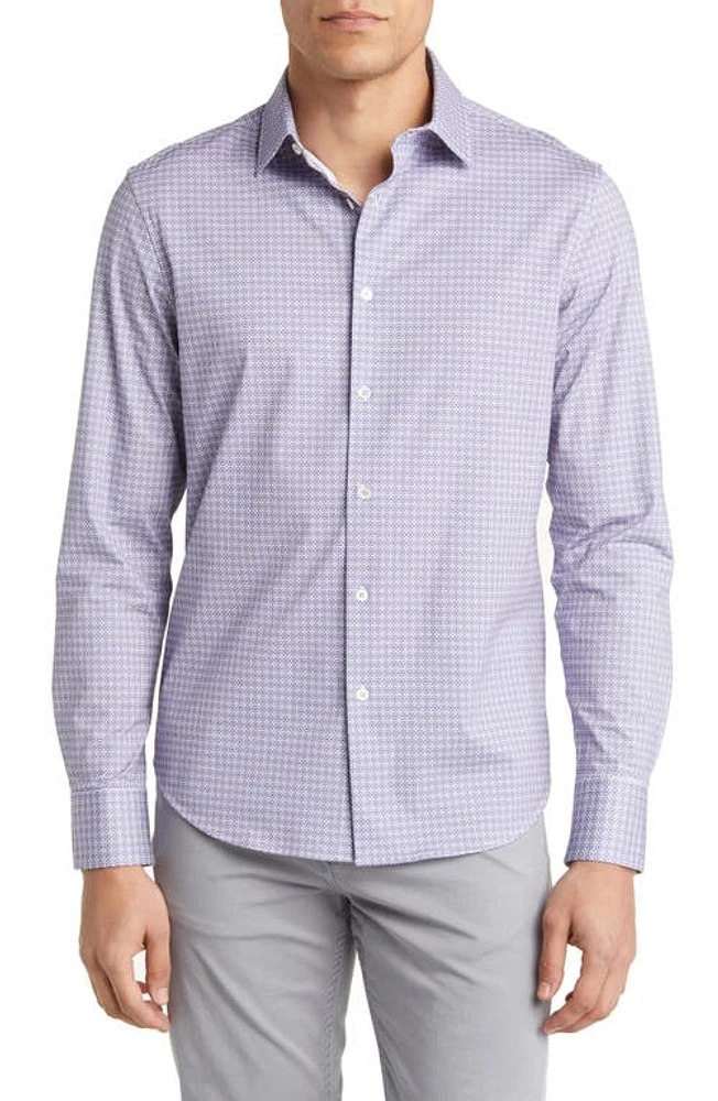 Bugatchi James OoohCotton Geometric Print Stretch Cotton Button-Up Shirt Lavender at Nordstrom