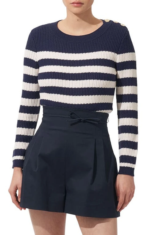 Carolina Herrera Stripe Silk & Cotton Sweater Midnight Multi at Nordstrom,